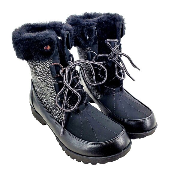 JBU Boots Woman's 9 Faux Fur Herringbone Southgate Lace-up Combat Lug Shoes - Picture 9 of 12